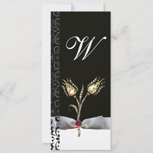 Invitation TULIPES DIAMANT , Monogramme Damassé Rose Noir Bla (Devant)