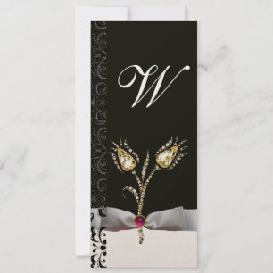 Invitation TULIPES DIAMANT , Monogramme Damassé Rose Noir Bla