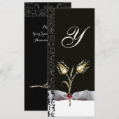 Invitation TULIPES DIAMANT , Monogramme Damassé Rose Noir Bla (Devant / Derrière)