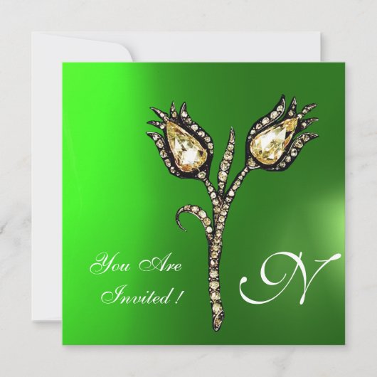 Invitation TULIPES DIAMANT MONOGRAMME ,Émeraude Vert (Devant)