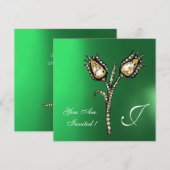 Invitation TULIPES DIAMANT MONOGRAMME ,Jade Vert (Devant / Derrière)