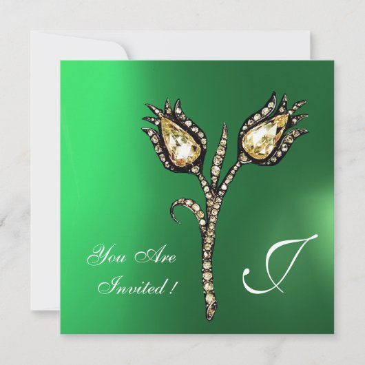 Invitation TULIPES DIAMANT MONOGRAMME ,Jade Vert (Devant)