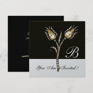 Invitation TULIPES DIAMANT MONOGRAMME , Métallic argenté