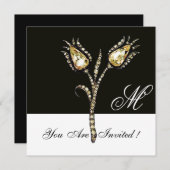 Invitation TULIPES DIAMANT MONOGRAMME, Noir et Blanc (Devant / Derrière)