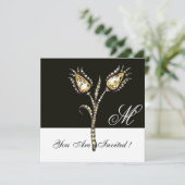 Invitation TULIPES DIAMANT MONOGRAMME, Noir et Blanc (Debout devant)