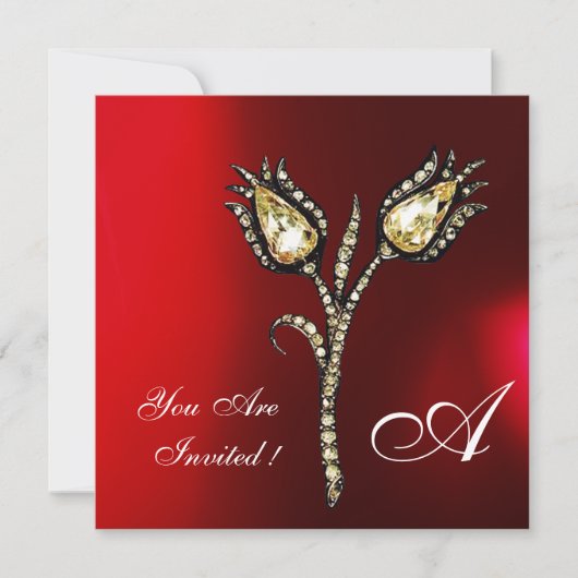 Invitation TULIPES DIAMANT MONOGRAMME ,Rouge Bourgogne Blanc (Devant)