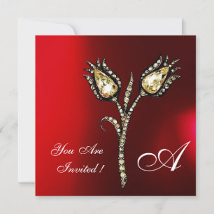 Invitation TULIPES DIAMANT MONOGRAMME, Rouge Bourgogne Blanc