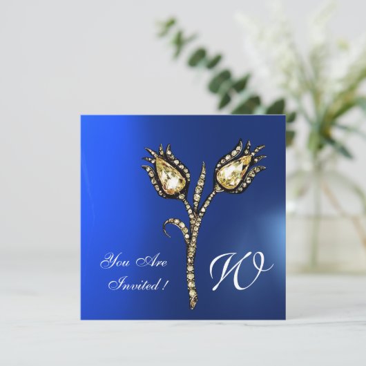 Invitation TULIPES DIAMANT MONOGRAMME , Saphir Bleu (Debout devant)