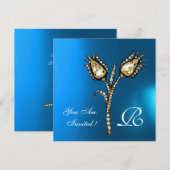 Invitation TULIPES DIAMANT MONOGRAMME , Saphir Bleu (Devant / Derrière)
