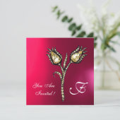 Invitation TULIPES DIAMANT MONOGRAMMÉES ,Rose Fuchsia Violet (Debout devant)