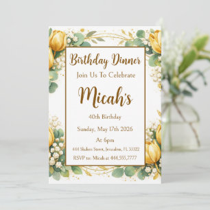 Invitation Tulipes dorés Eucalyptus Gypsophile Aquarelle
