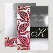 Invitation TULIPES EN DAMAS ROUGE VIF MONOGRAMME Bordeaux Or (Devant / Derrière)