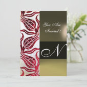 Invitation TULIPES EN DAMAS ROUGE VIF MONOGRAMME Bordeaux Or (Debout devant)