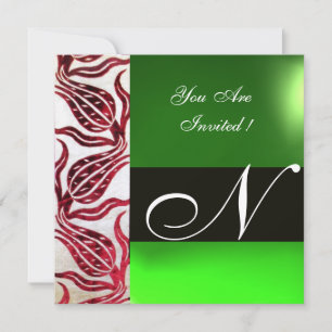 Invitation TULIPES EN DAMASSÉ VELVOUR ROUGE MONOGRAMME Bourgo