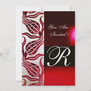 Invitation TULIPES EN DAMASSÉ VELVOUR ROUGE MONOGRAMME Bourgo