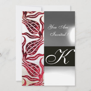 Invitation TULIPES EN DAMASSÉ VELVOUR ROUGE MONOGRAMME Bourgo