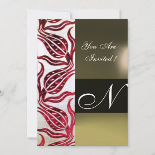Invitation TULIPES EN DAMASSÉ VELVOURSE MONOGRAMME Bordeaux O