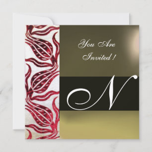 Invitation TULIPES EN DAMASSÉ VELVOURSE ROUGE MONOGRAMME Bour