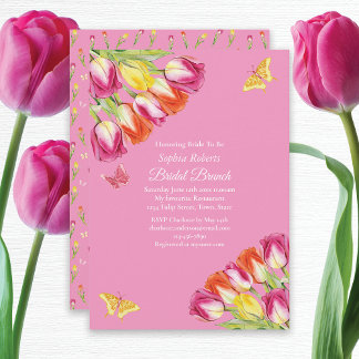 Invitation Tulipes et papillons Brunch nuptial rose
