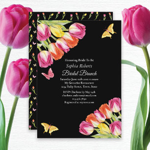 Invitation Tulipes et papillons Noir Bridal Brunch