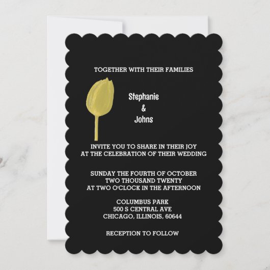 Invitation Tulipes florales Jaune Noir Élégant Mariage Boho (Devant)