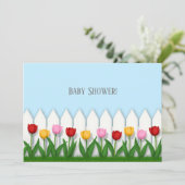 Invitation Tulipes Joyeuses & Clôture Blanche Personnalisée (Debout devant)