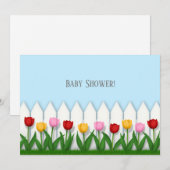 Invitation Tulipes Joyeuses & Clôture Blanche Personnalisée (Devant / Derrière)