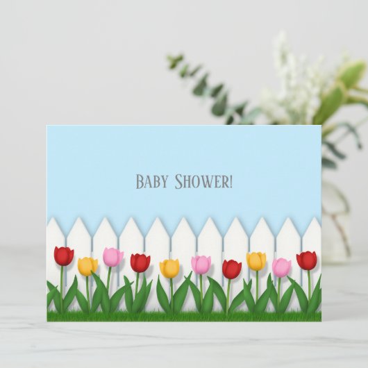 Invitation Tulipes Joyeuses & Clôture de Clôture Blanche Pers (Debout devant)