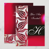 INVITATION TULIPES MONOGRAMME DAMASSÉ VELVETÉ ROUGE BOURGOGNE (Devant / Derrière)