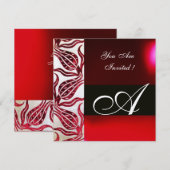 INVITATION TULIPES MONOGRAMME DAMASSÉ VELVETÉ ROUGE BOURGOGNE (Devant / Derrière)