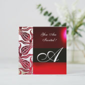 INVITATION TULIPES MONOGRAMME DAMASSÉ VELVETÉ ROUGE BOURGOGNE (Debout devant)