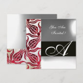 INVITATION TULIPES MONOGRAMME DAMASSÉ VELVETÉ ROUGE BOURGOGNE (Devant / Derrière)