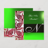 Invitation TULIPES MONOGRAMME DAMASSÉE VELVET ROUGE Bourgogne (Devant / Derrière)