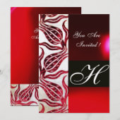 Invitation TULIPES MONOGRAMME DAMASSÉE VELVET ROUGE Bourgogne (Devant / Derrière)