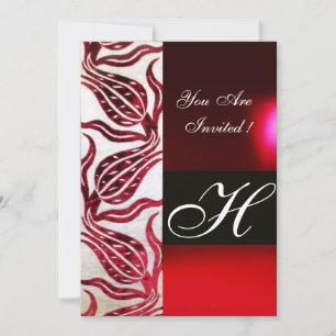 INVITATION TULIPES MONOGRAMME EN DAMAS VELVETÉ ROUGE BOURGOGN