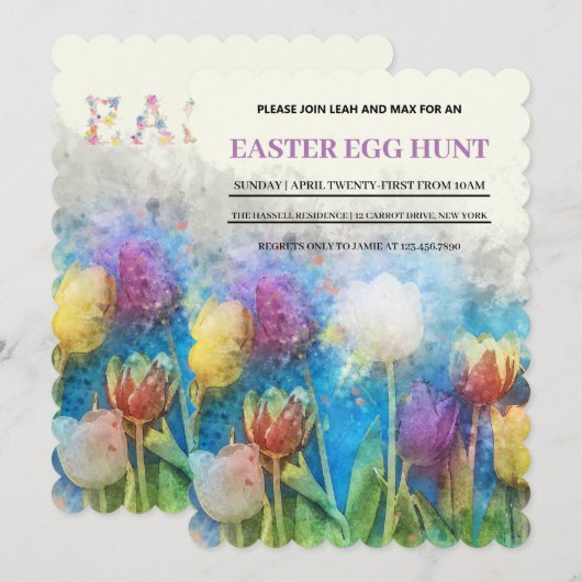 Invitation Tulipes printanières, Ester hunt egg (Devant / Derrière)