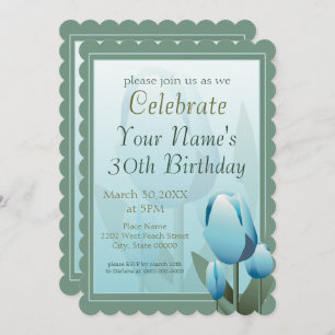 Invitation Tulipes Printemps Anniversaire Fête Turquoise