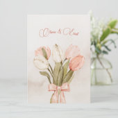 Invitation Tulipes rose pastel fleurs arc mariage (Debout devant)