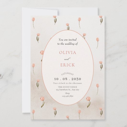 Invitation Tulipes rose pastel fleurs arc mariage (Dos)