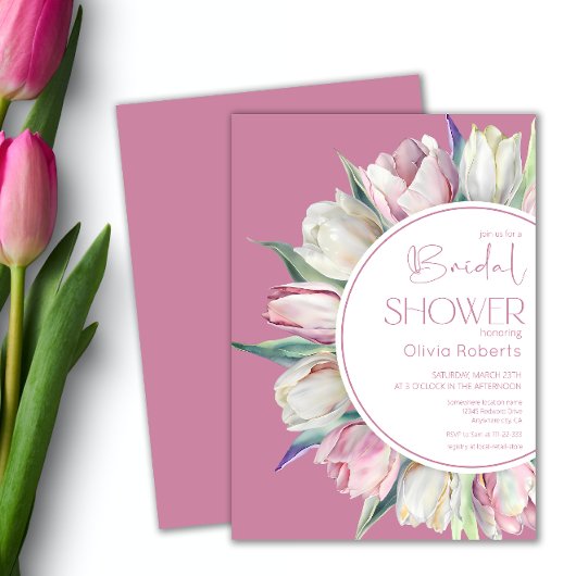Invitation Tulipes rose printemps Douche nuptiale