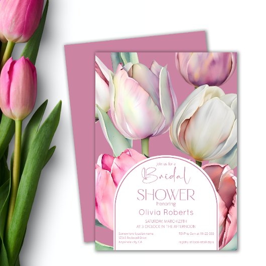 Invitation Tulipes rose printemps Douche nuptiale