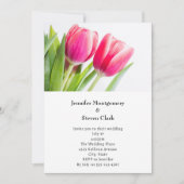 Invitation Tulipes roses avec Mariage photo Feuille vert (Devant)