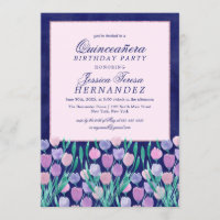 Tulipes roses bleues Aquarelle florale Quinceañera