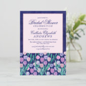 Invitation Tulipes roses bleues Fête des mariées d'aquarelle  (Debout devant)