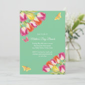 Invitation Tulipes roses et papillon Fête des mères Brunch Ve (Debout devant)