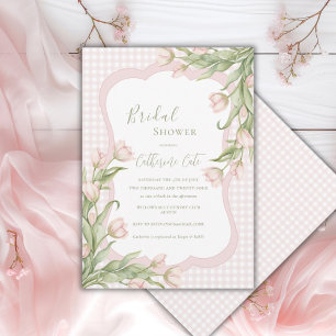 Invitation Tulipes roses Floral Gingham Vintage Baby Shower M