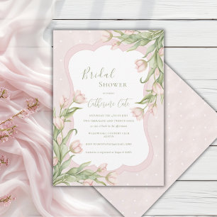 Invitation Tulipes roses Floral Vintage à pois Mariage 