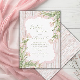 Invitation Tulipes roses Floral Vintage Rustique Baby Shower