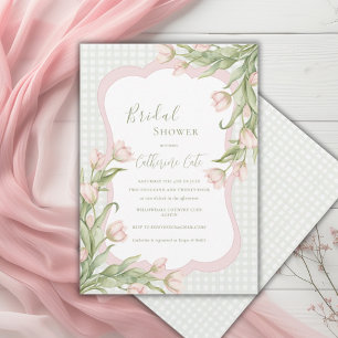 Invitation Tulipes roses Floral Vintage Sage Fête de mariage 