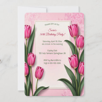 Invitation Tulipes roses modifiables